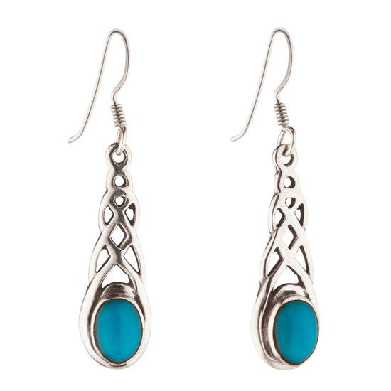 Sterling Silver Turquoise Celtic Knot Teardrop Drop Earrings