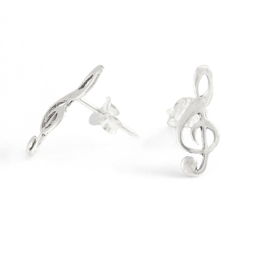 Sterling Silver Musical Note Studs Treble Clef Stud Earrings