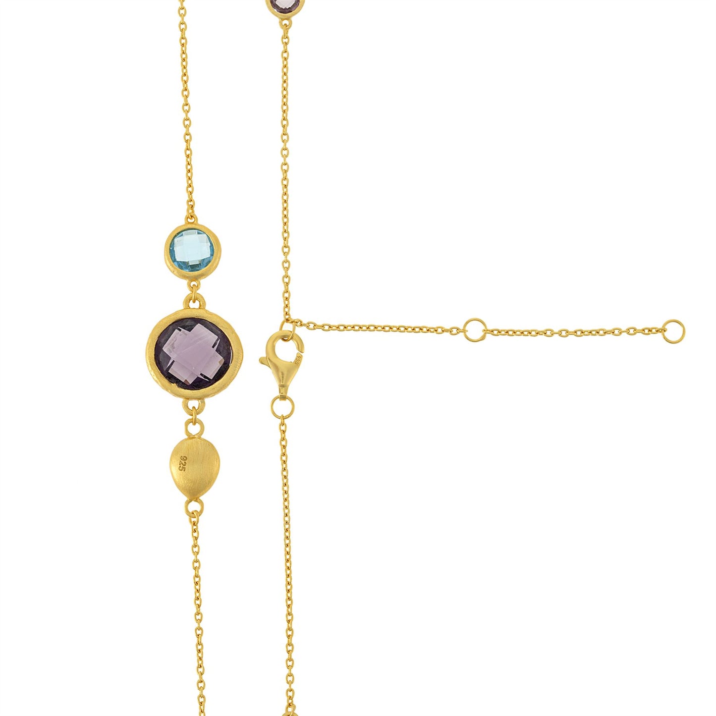 Gold Plated Sterling Silver Strand Necklace With Purple & Blue Beads