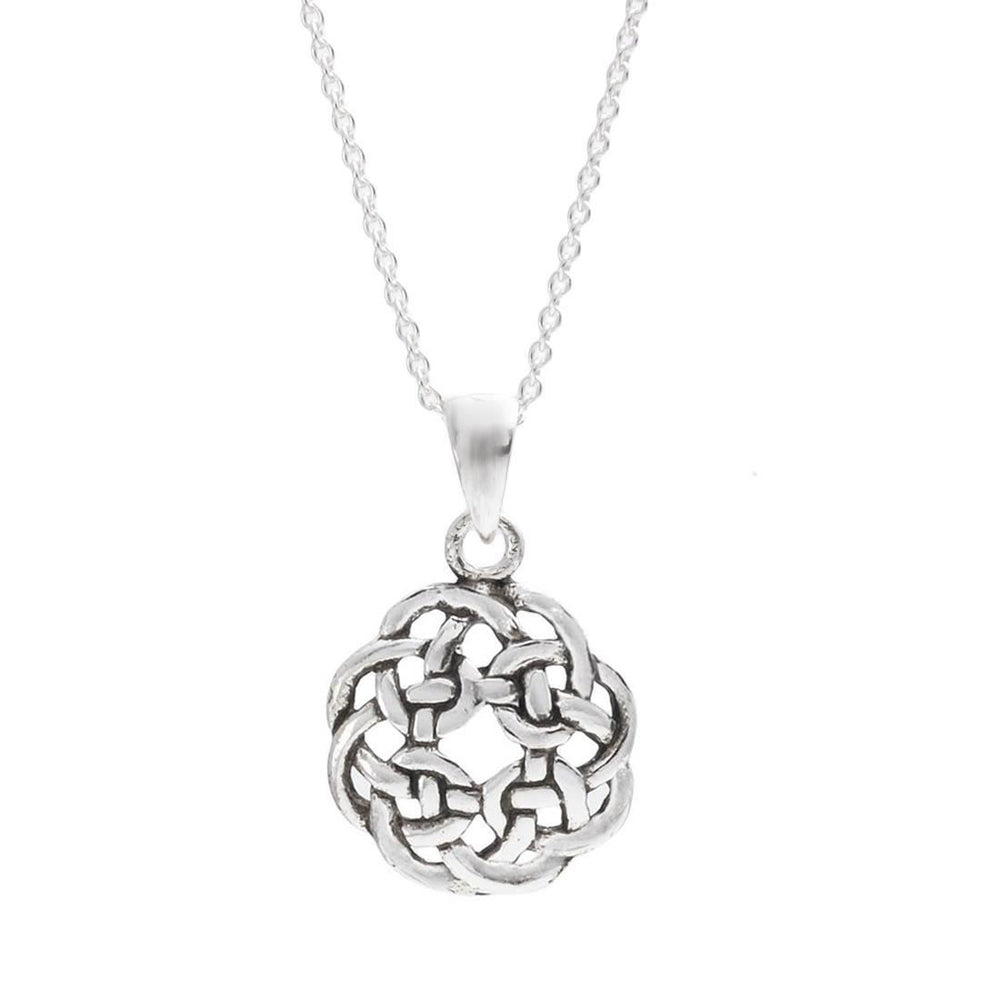 Sterling Silver Continuity Irish Celtic Knot Necklace With Curb Chain