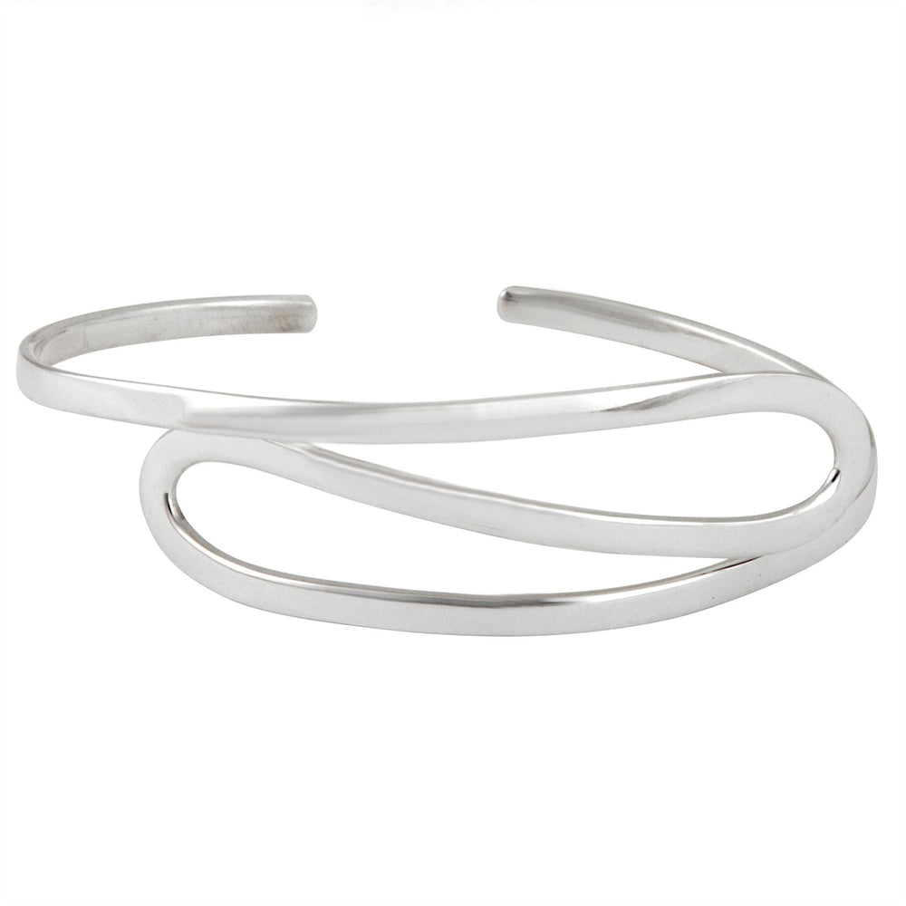 Sterling Silver Ribbon Twist Loop Adjustable Open Cuff Bracelet