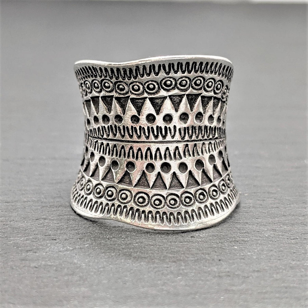 
                  
                    Karen Hill Tribe Silver Wide Wrap Tribal Motif Adjustable Ring
                  
                