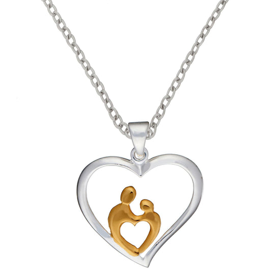Gold Plated Sterling Silver Mother and Child Heart Pendant Necklace