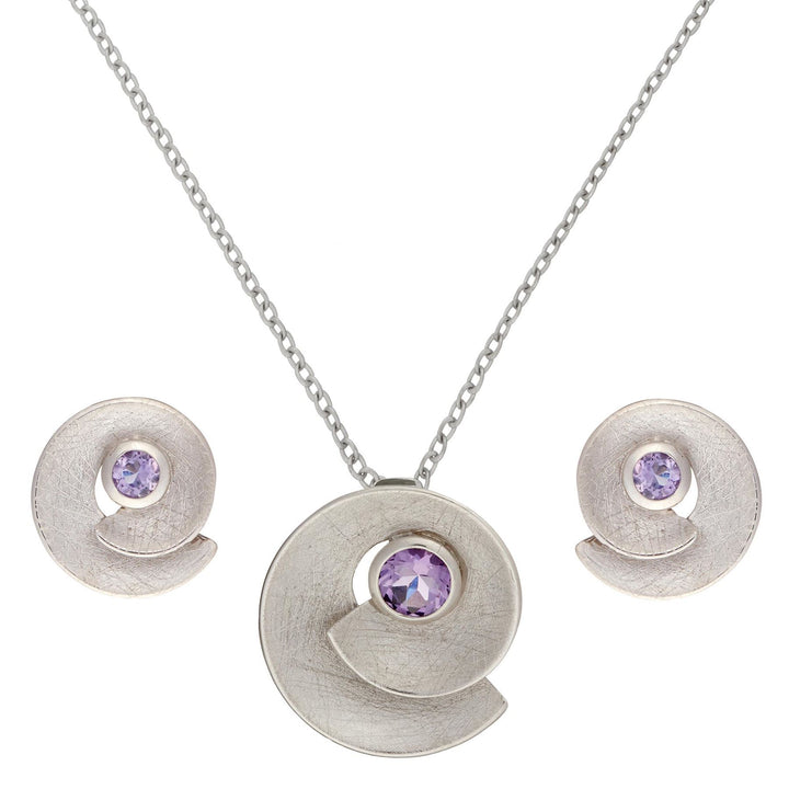 Sterling Silver Amethyst Spiral Round Shell Set - Silverly