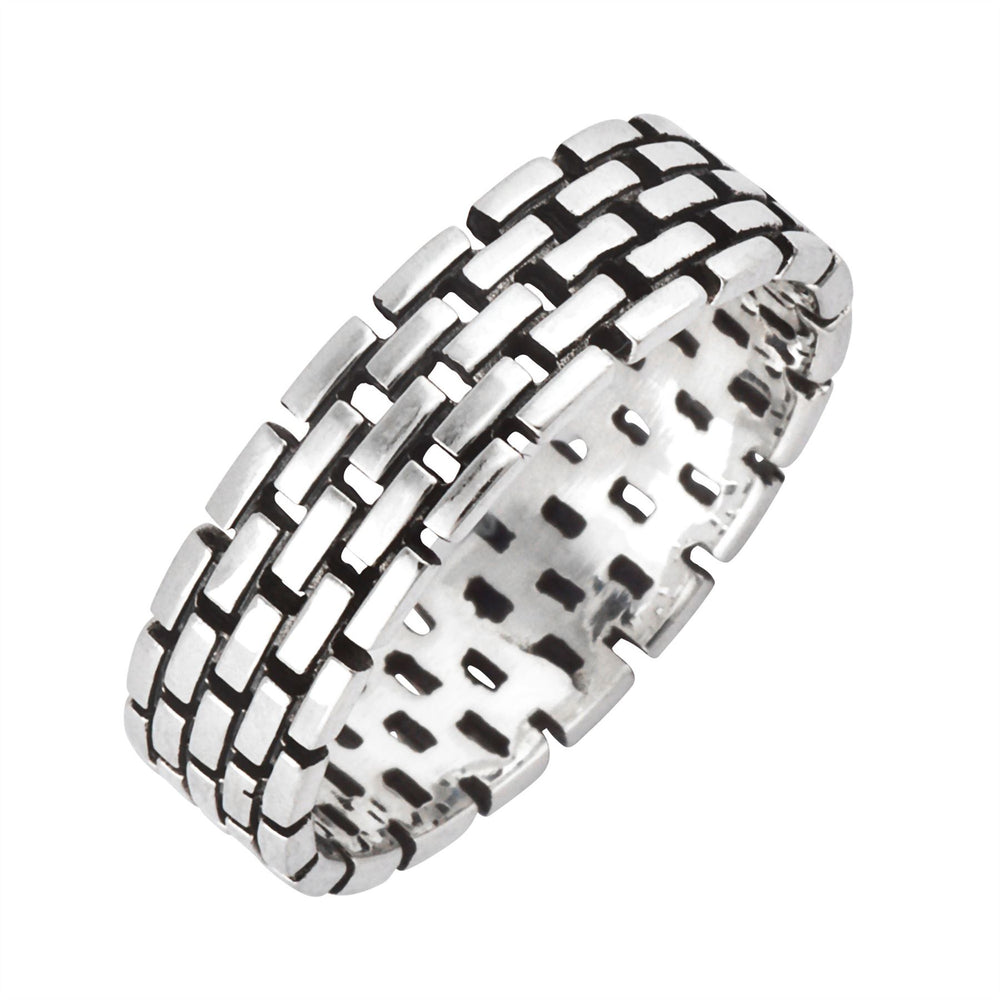 
                  
                    Sterling Silver Brick Wall Band Ring Modern Unique Design His and Hers
                  
                