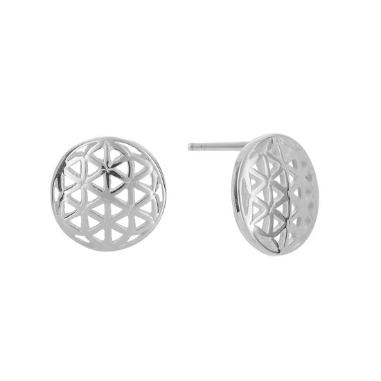 Sterling Silver Round Disc Seed of Life Stud Earrings Sacred Geometry