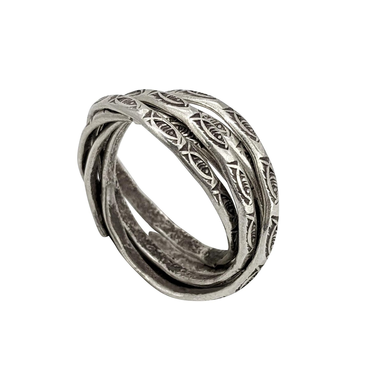 
                  
                    Pure Silver Hill Tribe Five Multiband Fish Motif Russian Wedding Ring
                  
                
