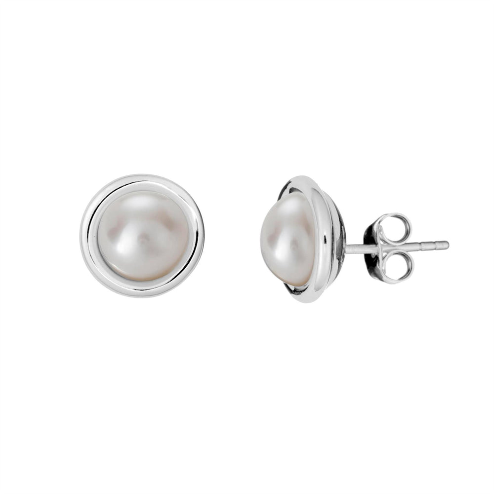 Sterling Silver Large Freshwater Pearl Studs Round Stud Earrings