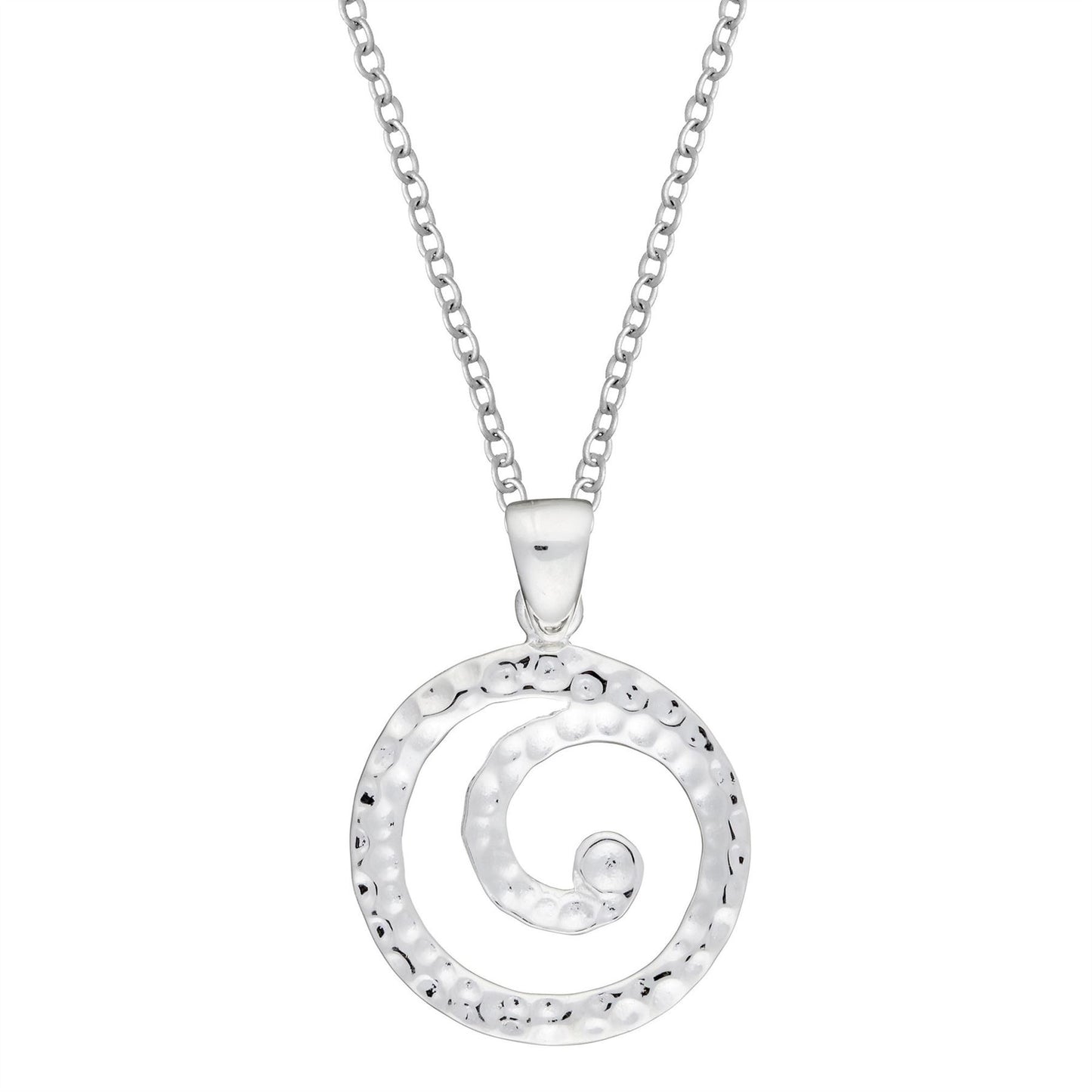 Sterling Silver Spiral Swirl Circle Hammered Pendant - Silverly