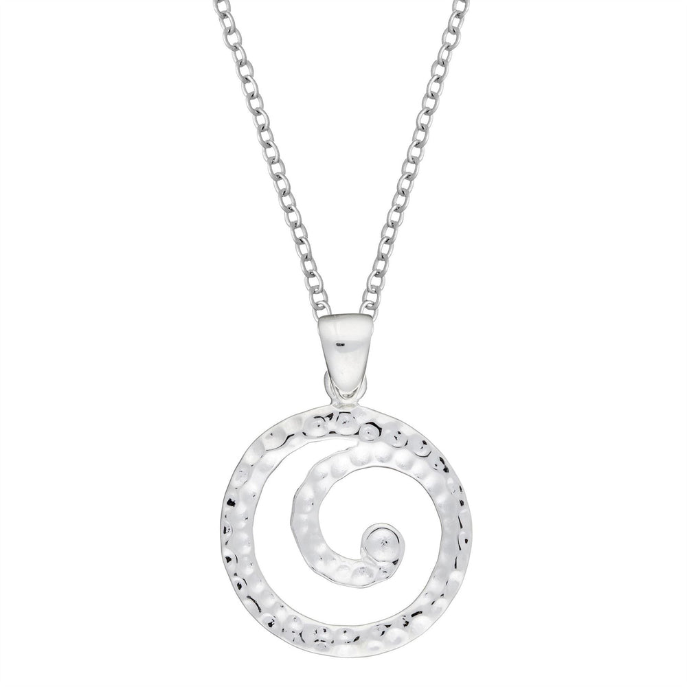 Sterling Silver Spiral Swirl Circle Hammered Pendant - Silverly