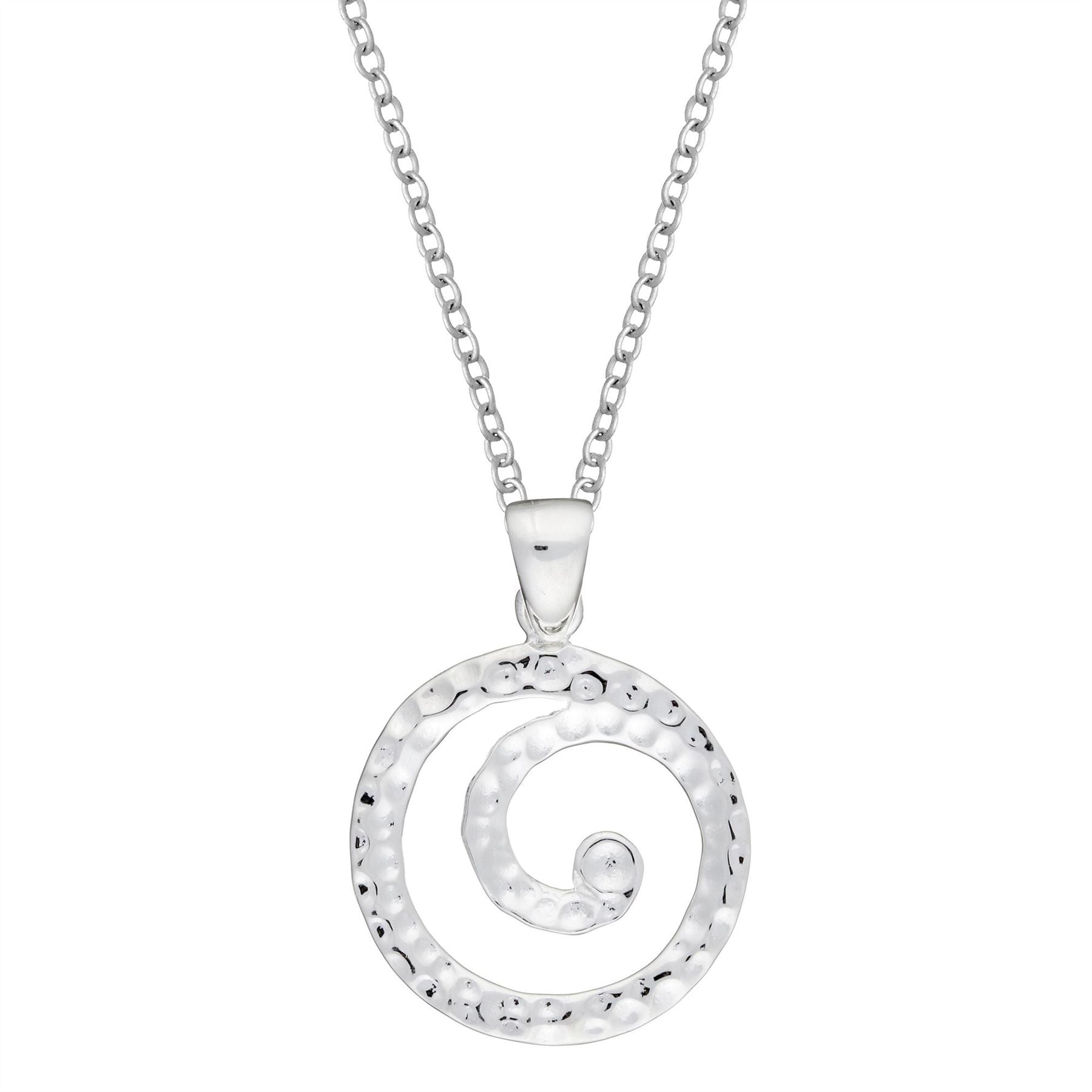 Sterling Hammered Spiral Necklace Round Textured Pendant