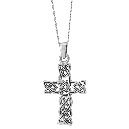Sterling Silver Celtic Knot Cross Necklace - Large Knotwork Pendant