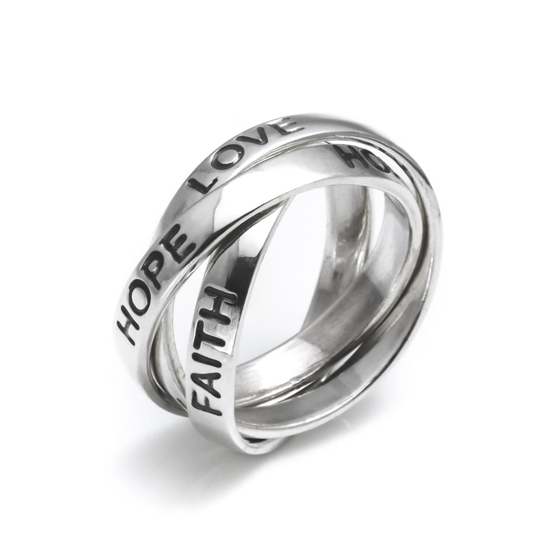 Sterling Russian Wedding Ring "Love Faith Hope" Engraved