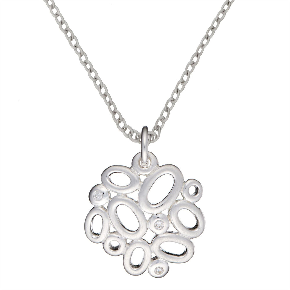 Sterling Silver Contemporary CZ Oval Cluster Pendant Necklace - Silverly