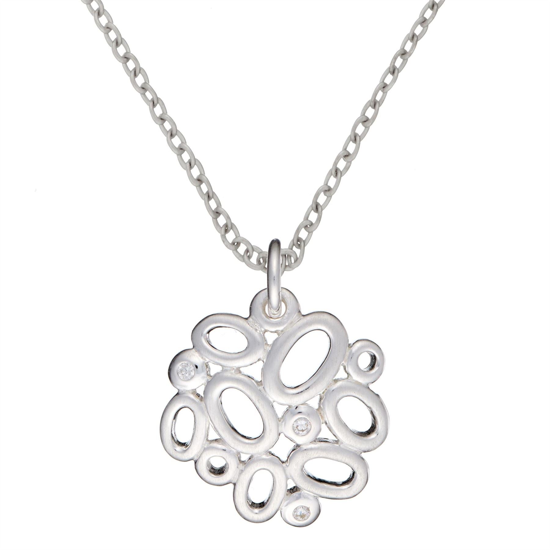 Sterling Cubic Zirconia Oval Pebble Cluster Pendant Necklace