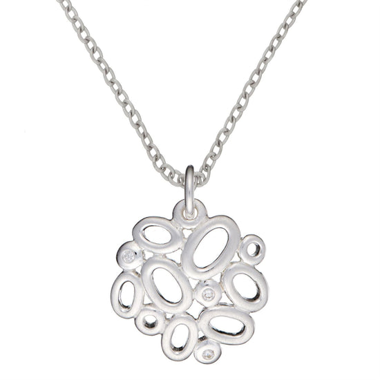 Sterling Silver Cubic Zirconia Oval Pebble Cluster Pendant Necklace