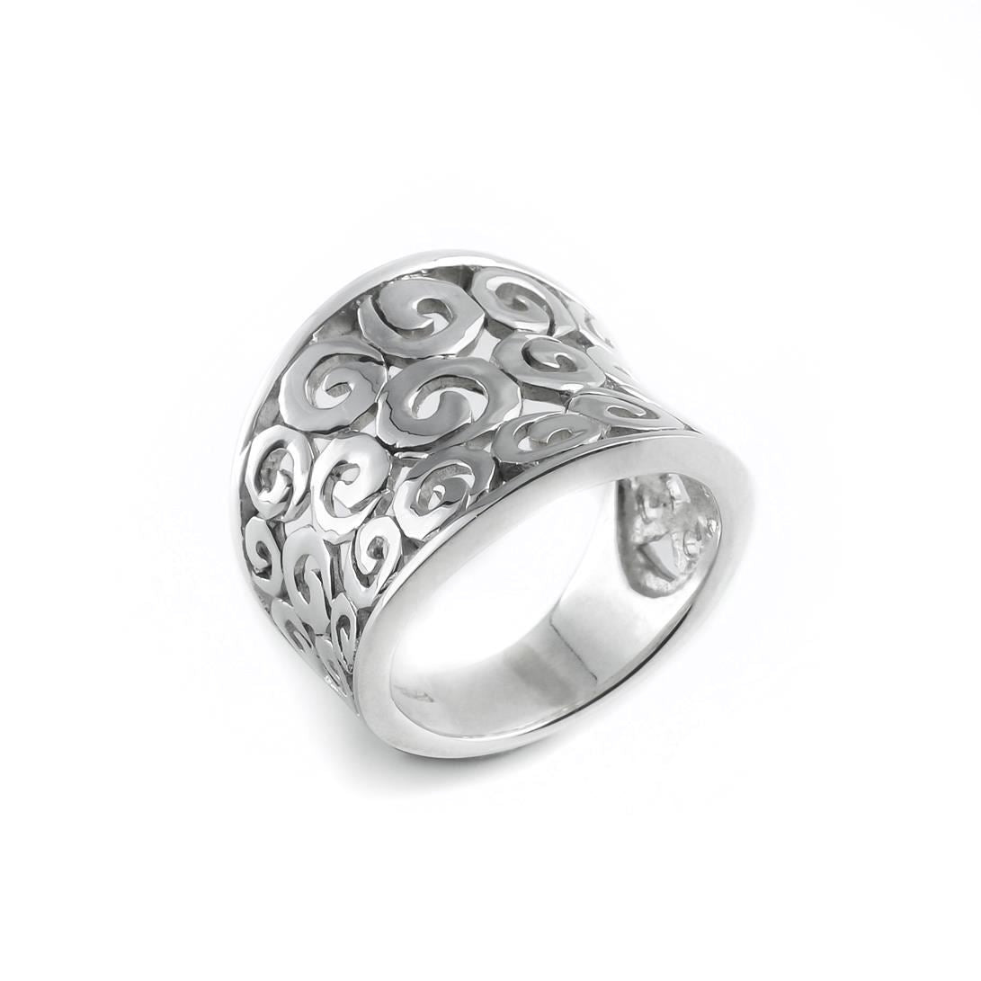 Sterling Cut Out Spiral Filigree Ring Wide Concave Band