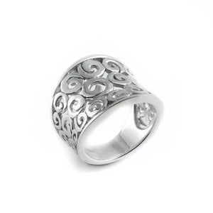 
                  
                    Sterling Silver Cut-Out Spiral Swirl Filigree Ring Wide Concave Band
                  
                