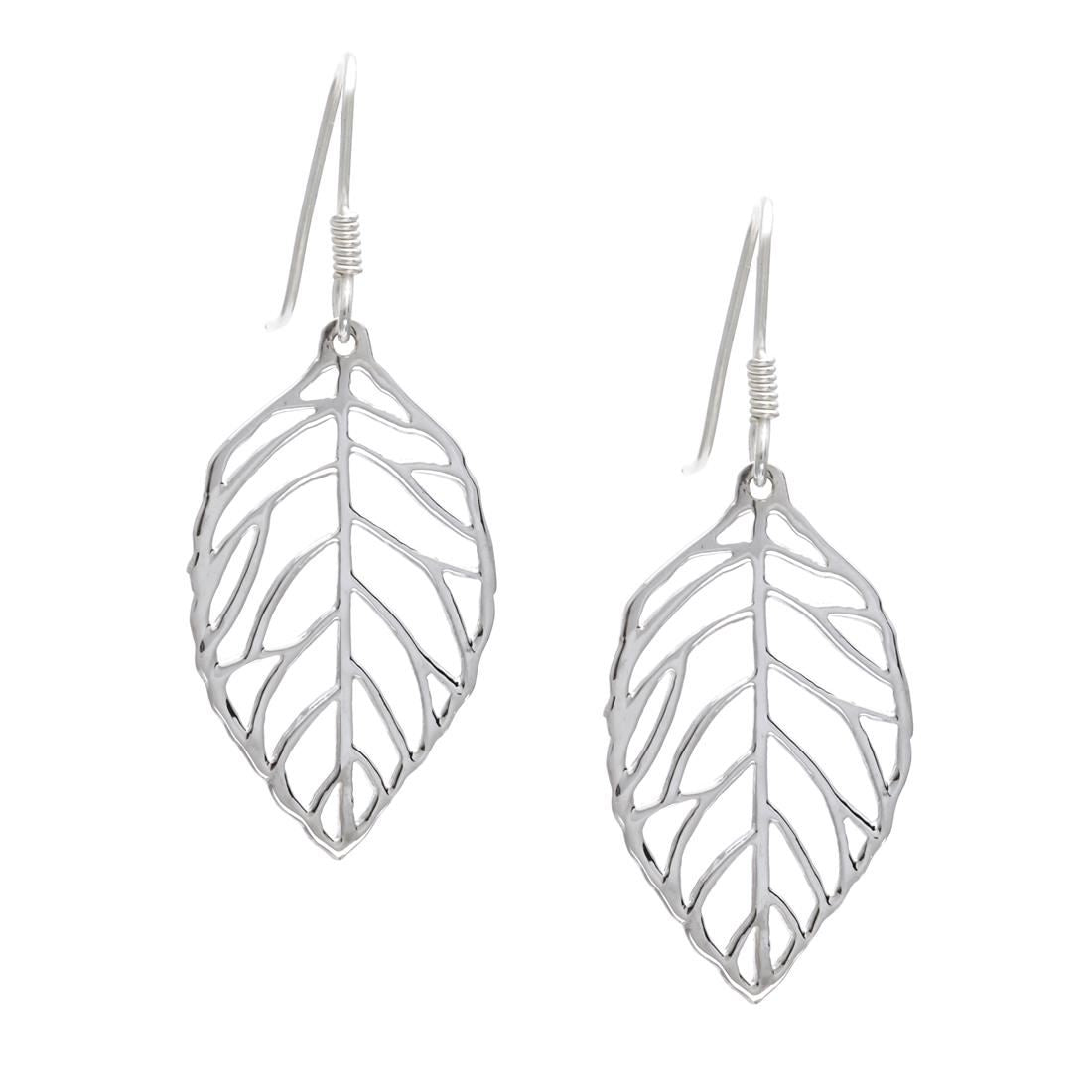 
                  
                    Sterling Silver Cut-Out Leaf Dangle Earrings With Hooks Nature Design
                  
                