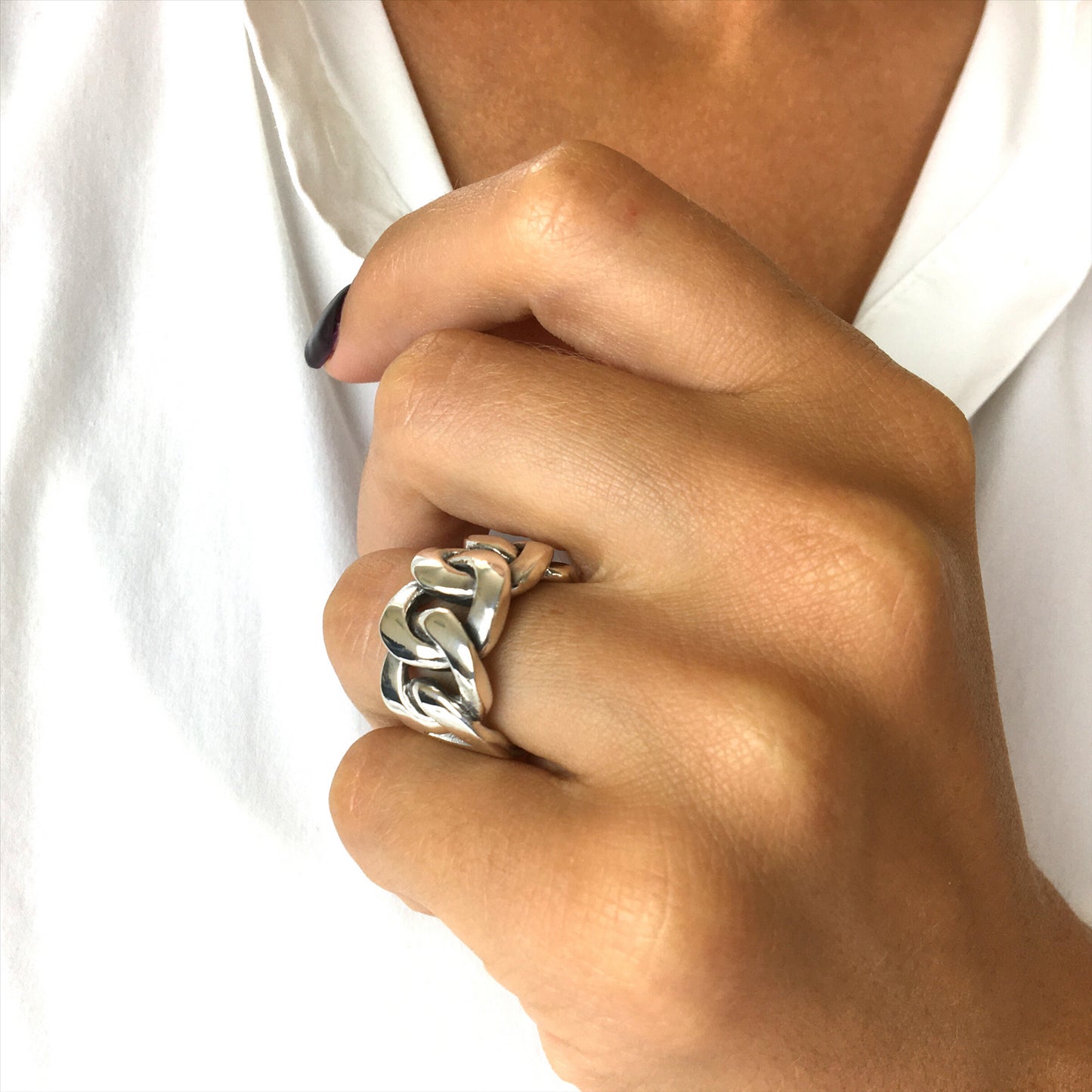 
                  
                    Sterling Silver Statement Extra Chunky Heavy Cuban Chain Link Ring
                  
                