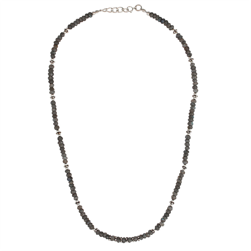 Sterling Silver Labradorite Gemstone Bead Beaded Strand Necklace