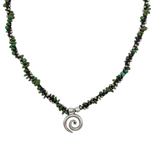 
                  
                    Sterling Silver Spiral Pendant Turquoise Bead Black Cord Necklace
                  
                