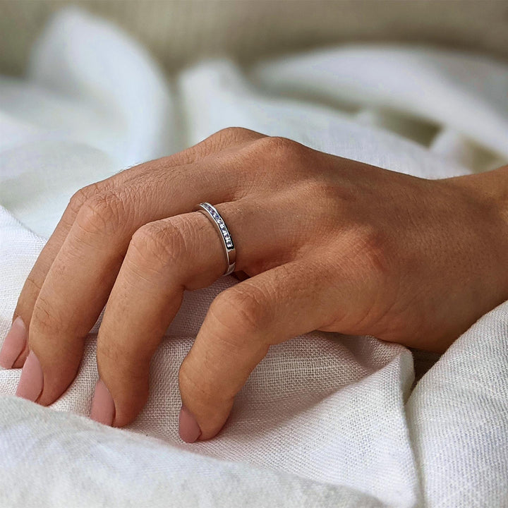 Sterling silver cubic zirconia half eternity ring — polished slim band