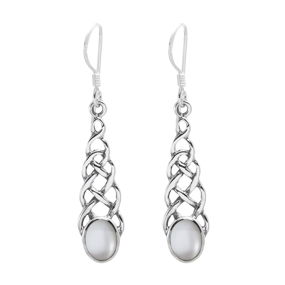 Sterling Long Celtic Knot Teardrop Earrings Mother Pearl