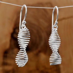 
                  
                    Sterling Silver Modern Spiral Twist Double Helix DNA Drop Earrings
                  
                