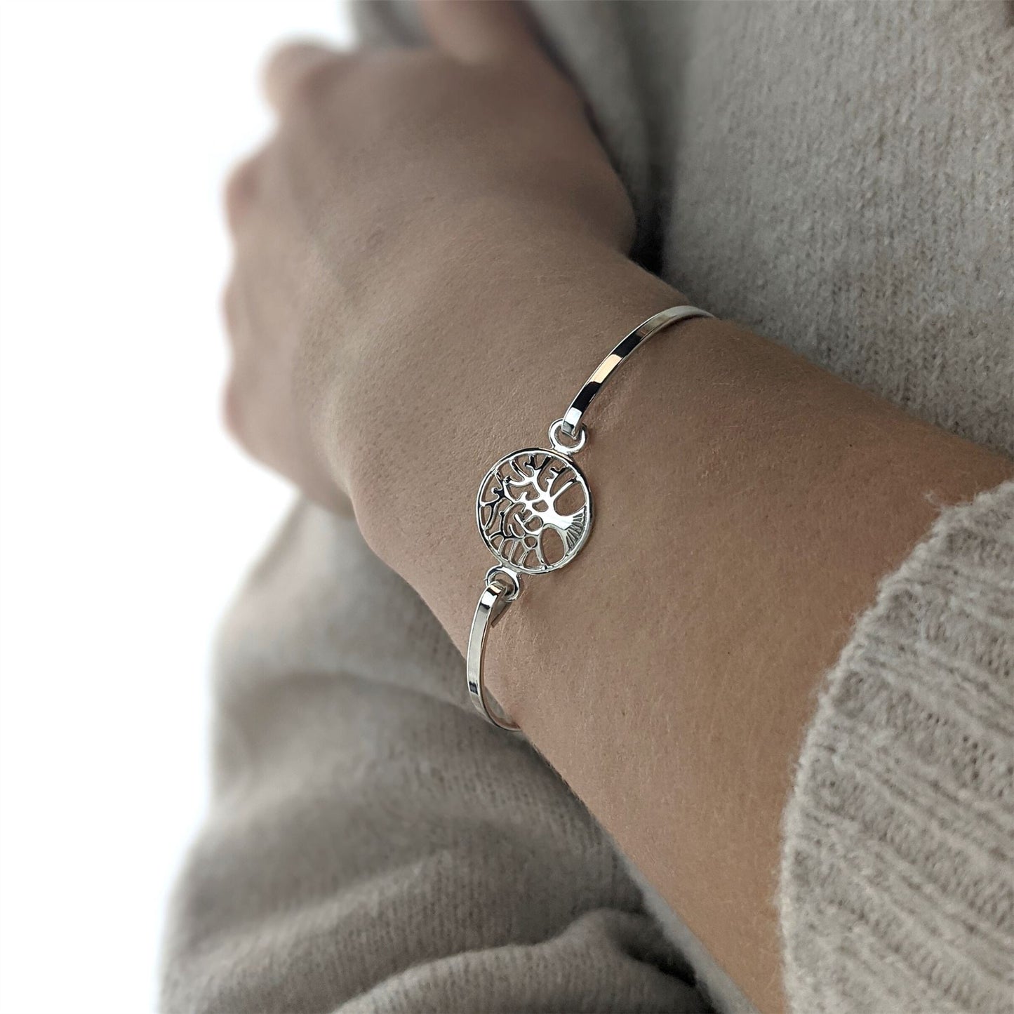 
                  
                    Sterling Silver Tree of Life Bangle With Hook Clasp Celtic Bracelet
                  
                