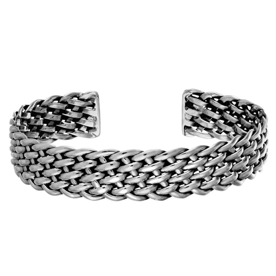 Sterling Silver Solid Woven Weave Braided Chunky Wide Cuff Bangle
