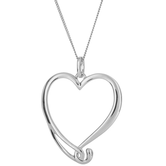 Sterling Silver Large Heart Love Knot Pendant - Curb Chain Necklace