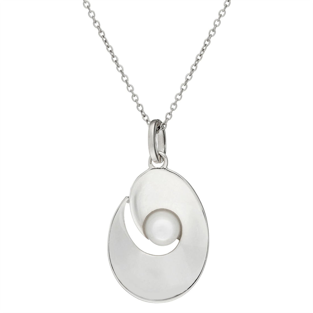 Sterling Silver Mother of Pearl Flat Oval Oyster Pendant Necklace