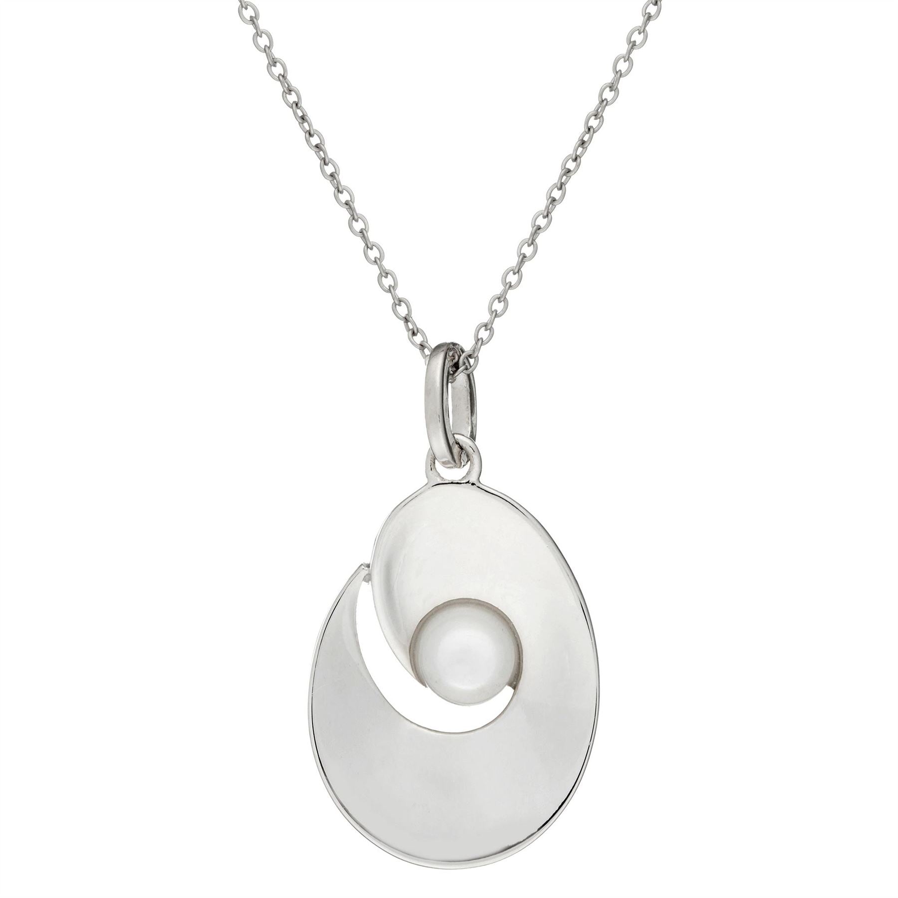 Sterling Mother Pearl Flat Oval Oyster Pendant Necklace