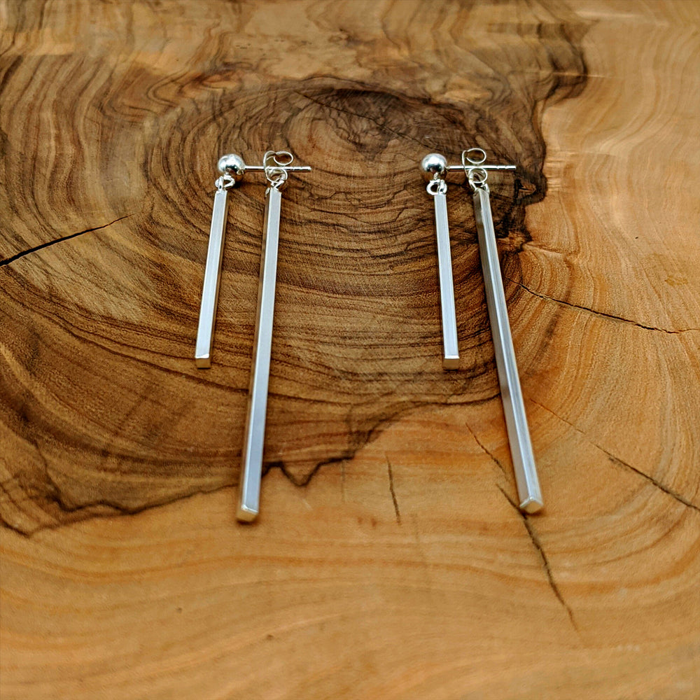 
                  
                    Sterling Silver Long Drop Double Bar Earrings Ear Jacket Design
                  
                