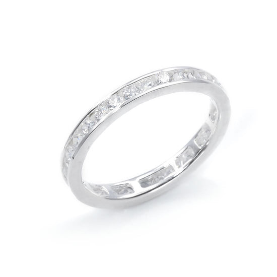 Sterling Silver Cubic Zirconia Channel Set Eternity Ring for Stacking