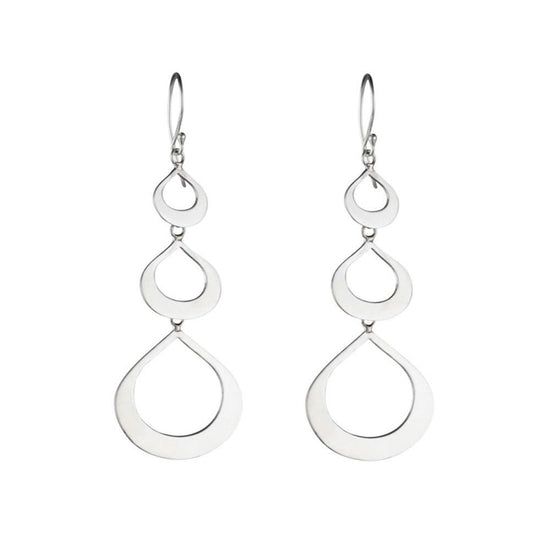 Sterling Silver Long Retro Mod 60s Open Pear Teardrop Chandelier Earrings
