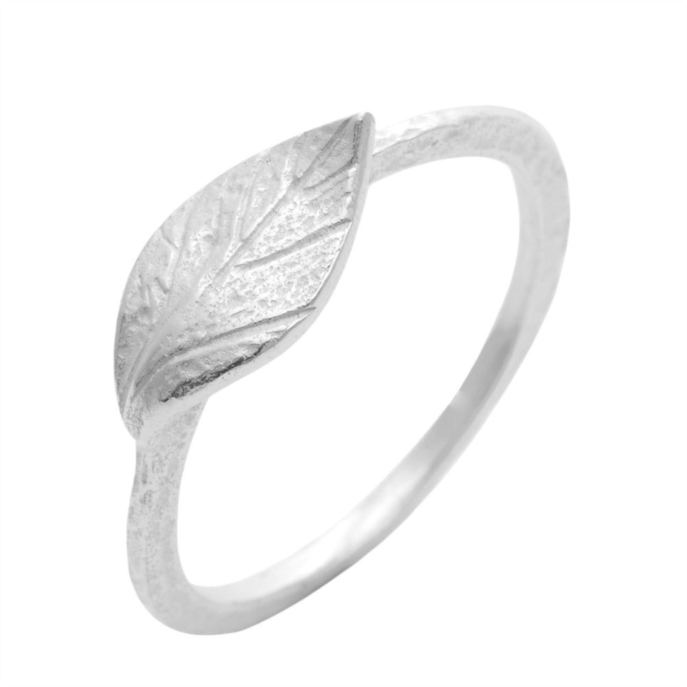 
                  
                    Sterling Silver Satin Finish Textured Leaf Ring Simple Stackable Band
                  
                