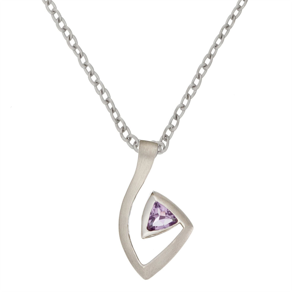 Sterling Silver Amethyst Triangle Musical Note Spiral Pendant Necklace