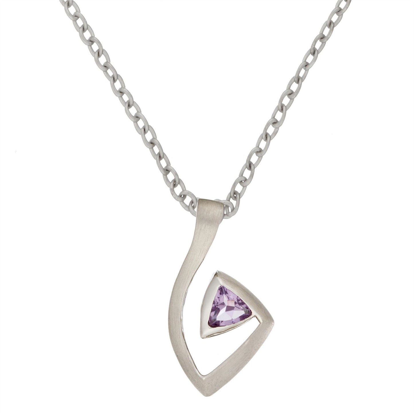 Sterling Silver Amethyst Triangle Musical Note Necklace - Silverly