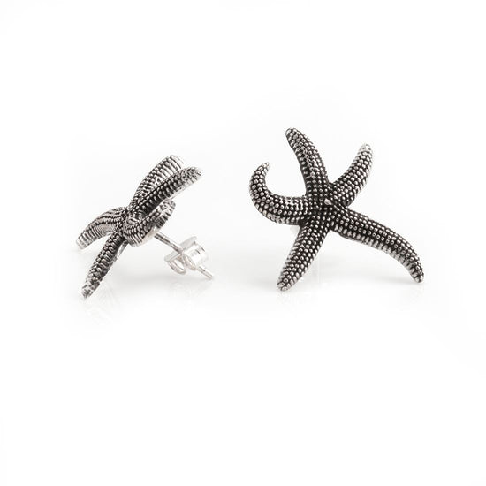 Sterling Silver Oxidised Textured Starfish Stud Earrings Ocean Studs