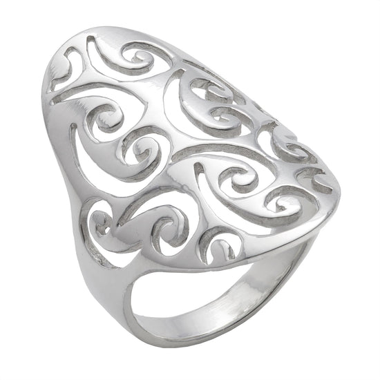 Sterling Silver Filigree Swirl Long Thumb Ring - Silverly
