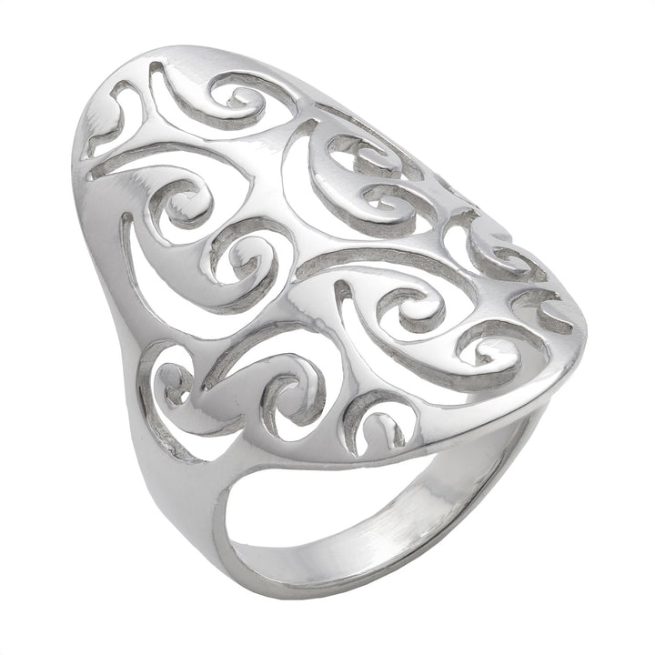 Sterling Silver Filigree Swirl Long Thumb Ring - Silverly