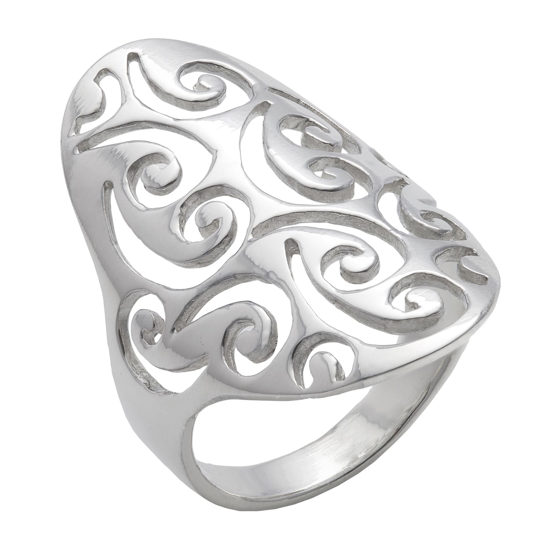 Sterling Statement Filigree Armour Ring Spiral Cut Out Pattern