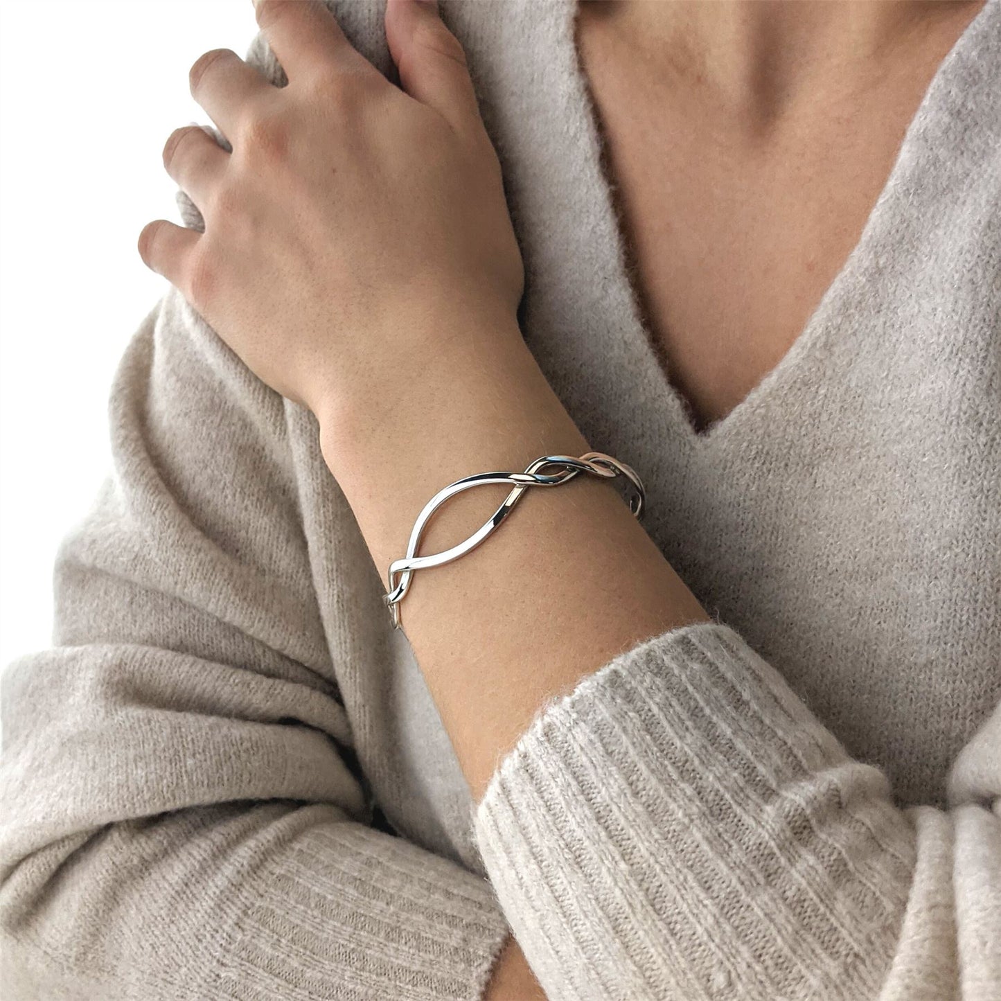 
                  
                    Sterling Silver Intertwined Braided Adjustable Bangle Classic Bracelet
                  
                