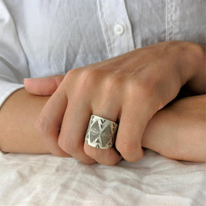 
                  
                    Hill Tribe Silver Tribal Wide Geometric Mountain Adjustable Ring
                  
                