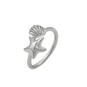 
                  
                    Sterling Silver Starfish Scallop Seashell Ring Ocean Stacking Thin Band
                  
                