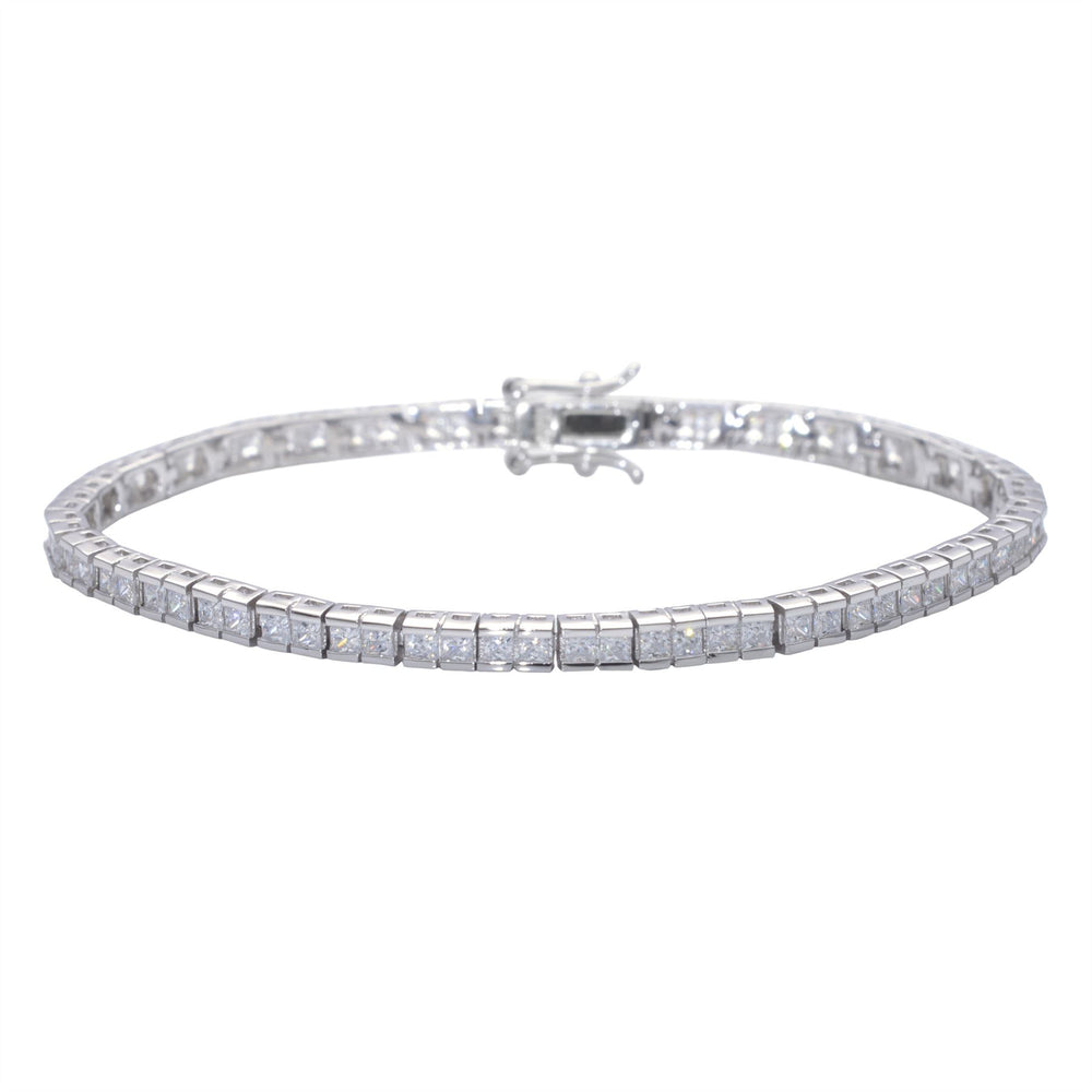 Sterling Silver Cubic Zirconia Square Tennis Bracelet - Silverly