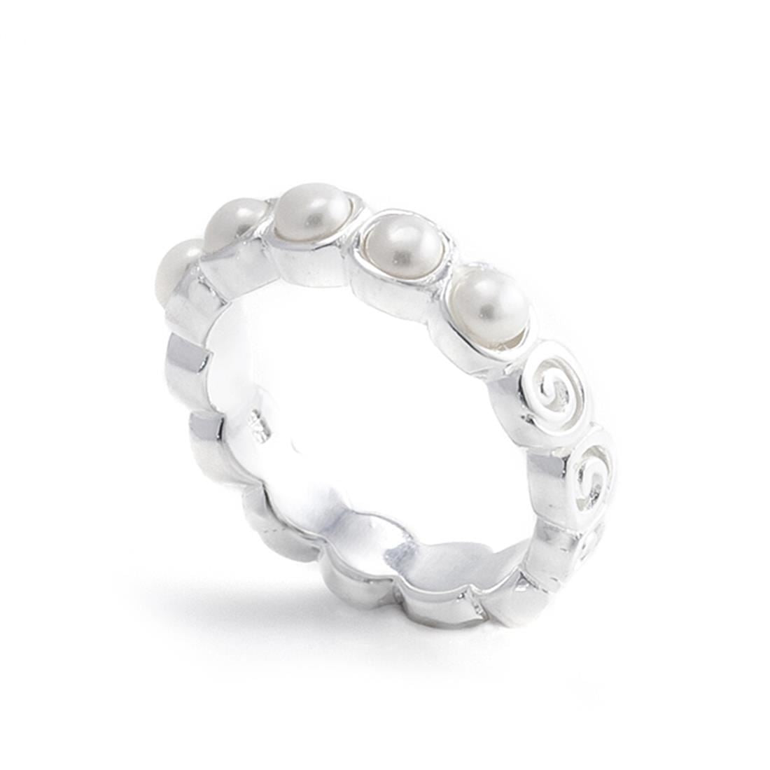 Sterling Freshwater Pearl Spiral Band Ring Stackable Design