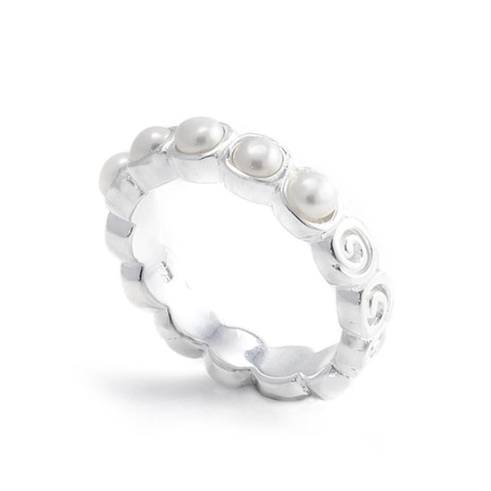 Sterling Silver Freshwater Pearl Swirl Spiral Band Stackable Ring